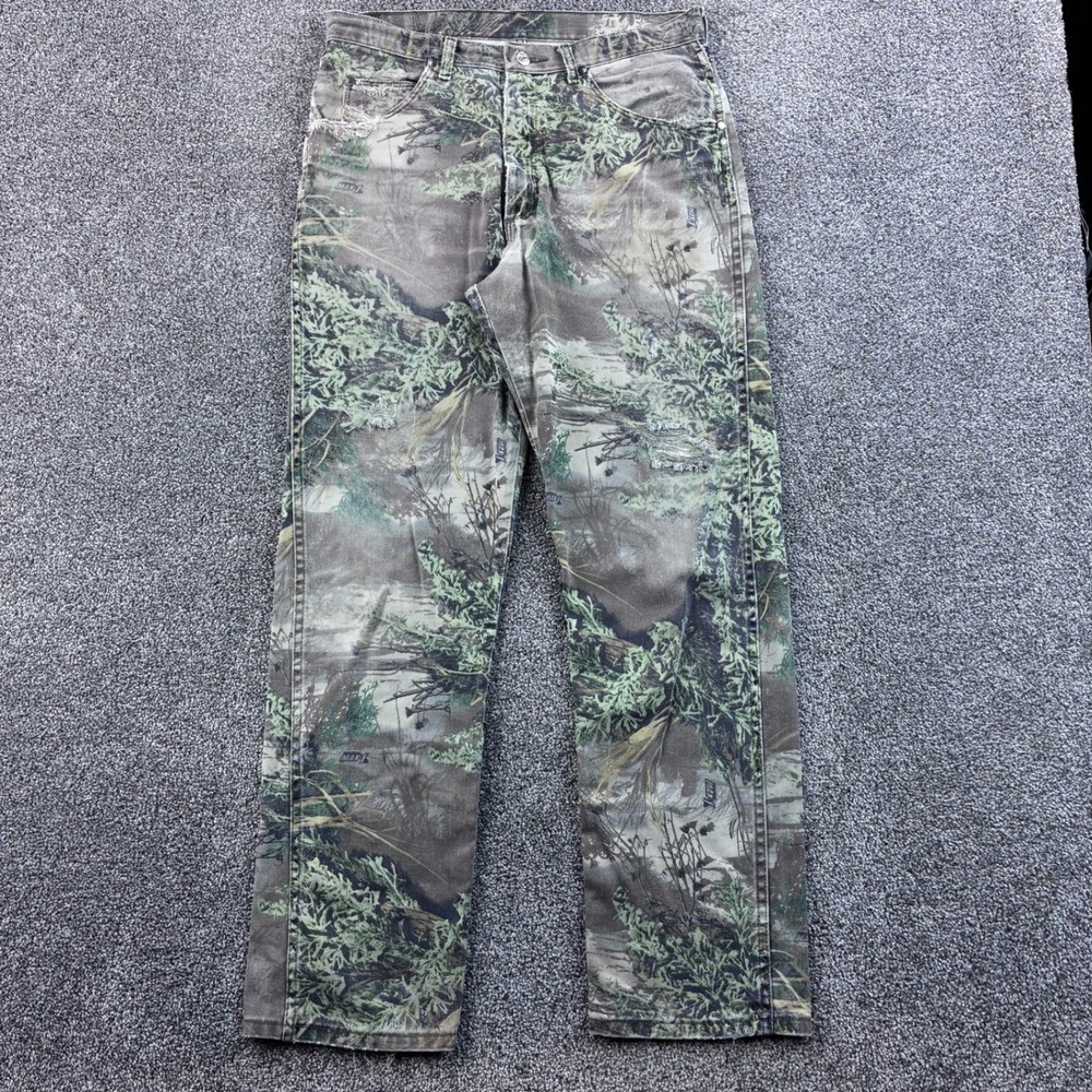 Vintage Wrangler Camo Jeans Mens 34x31 Green Cotton MAX-1 Camo Distressed